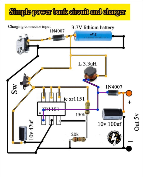 Simple power bank circuit and charger